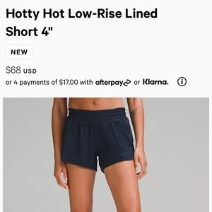 Lululemon hotty hot low rise shorts 4in